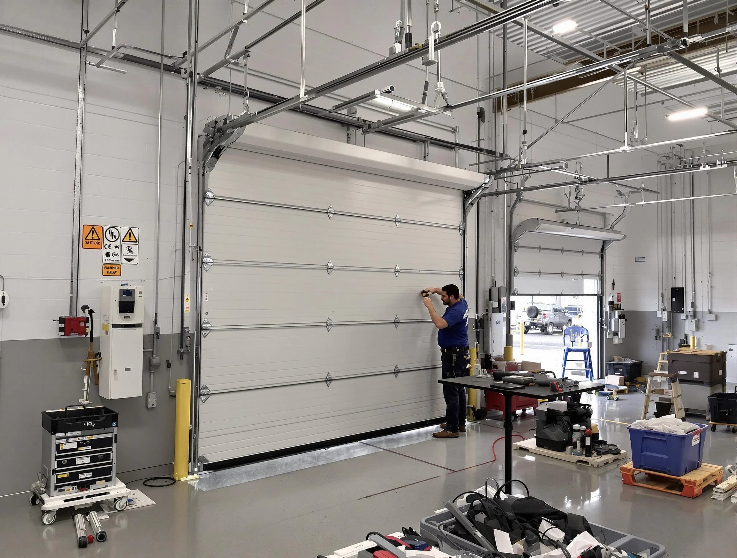Commercial garage door repair being performed by North Ogden Garage Door Repair expert in North Ogden