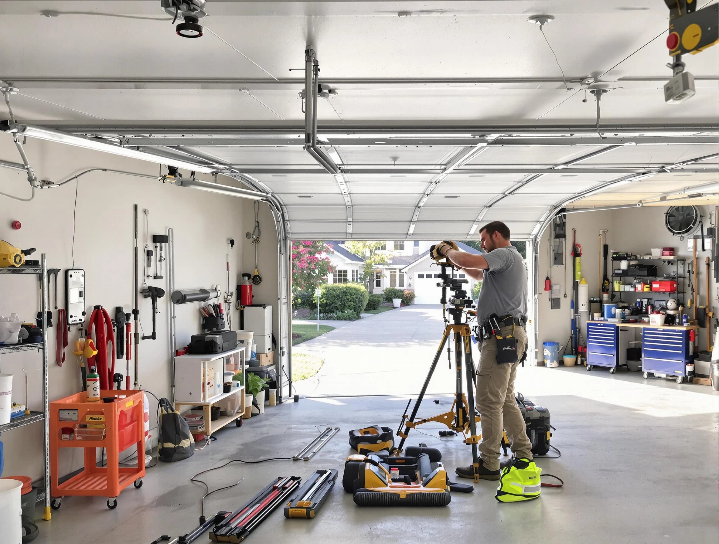 North Ogden Garage Door Repair specialist performing laser-guided track alignment in North Ogden