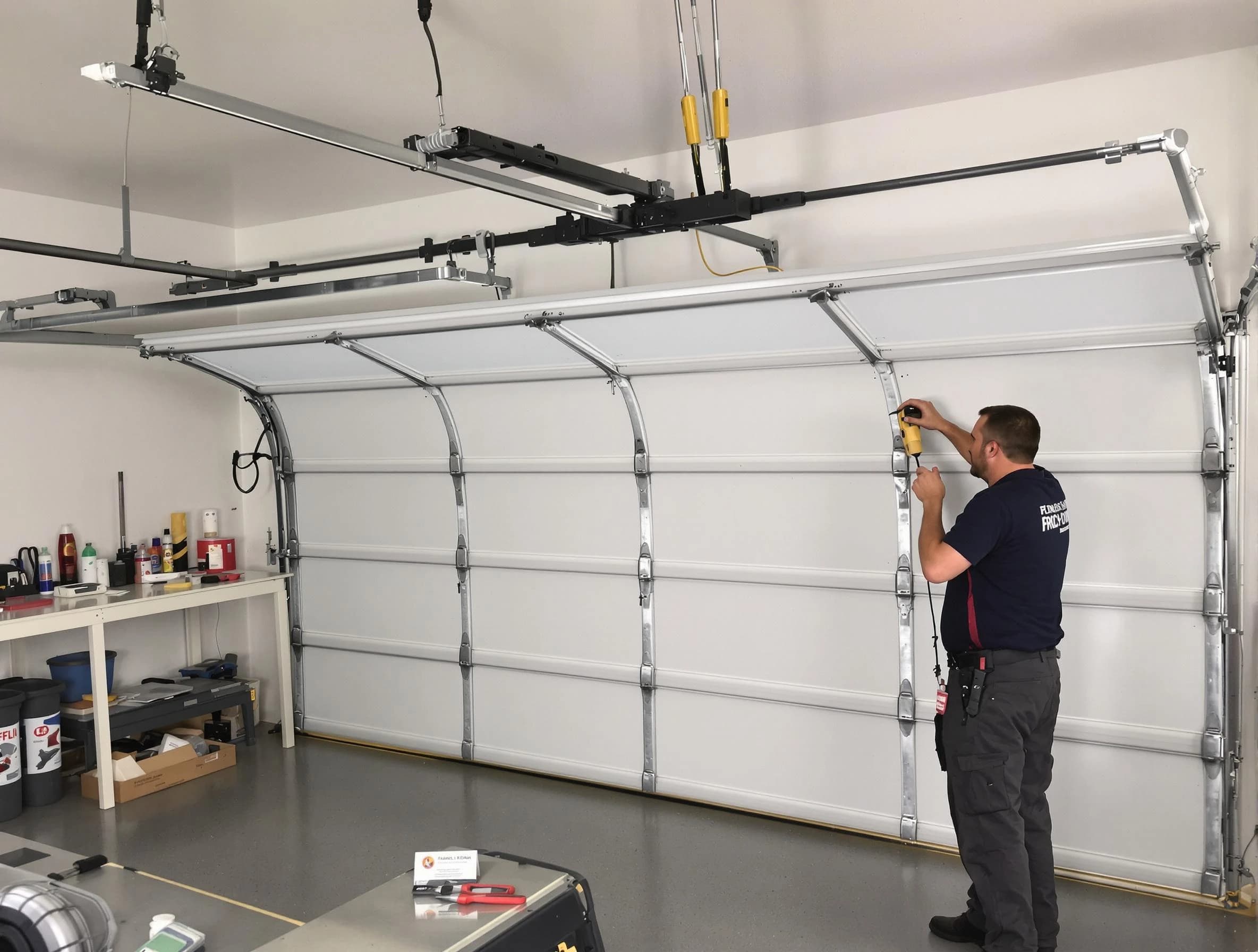 North Ogden Garage Door Repair certified technician performing overhead door system repair in North Ogden