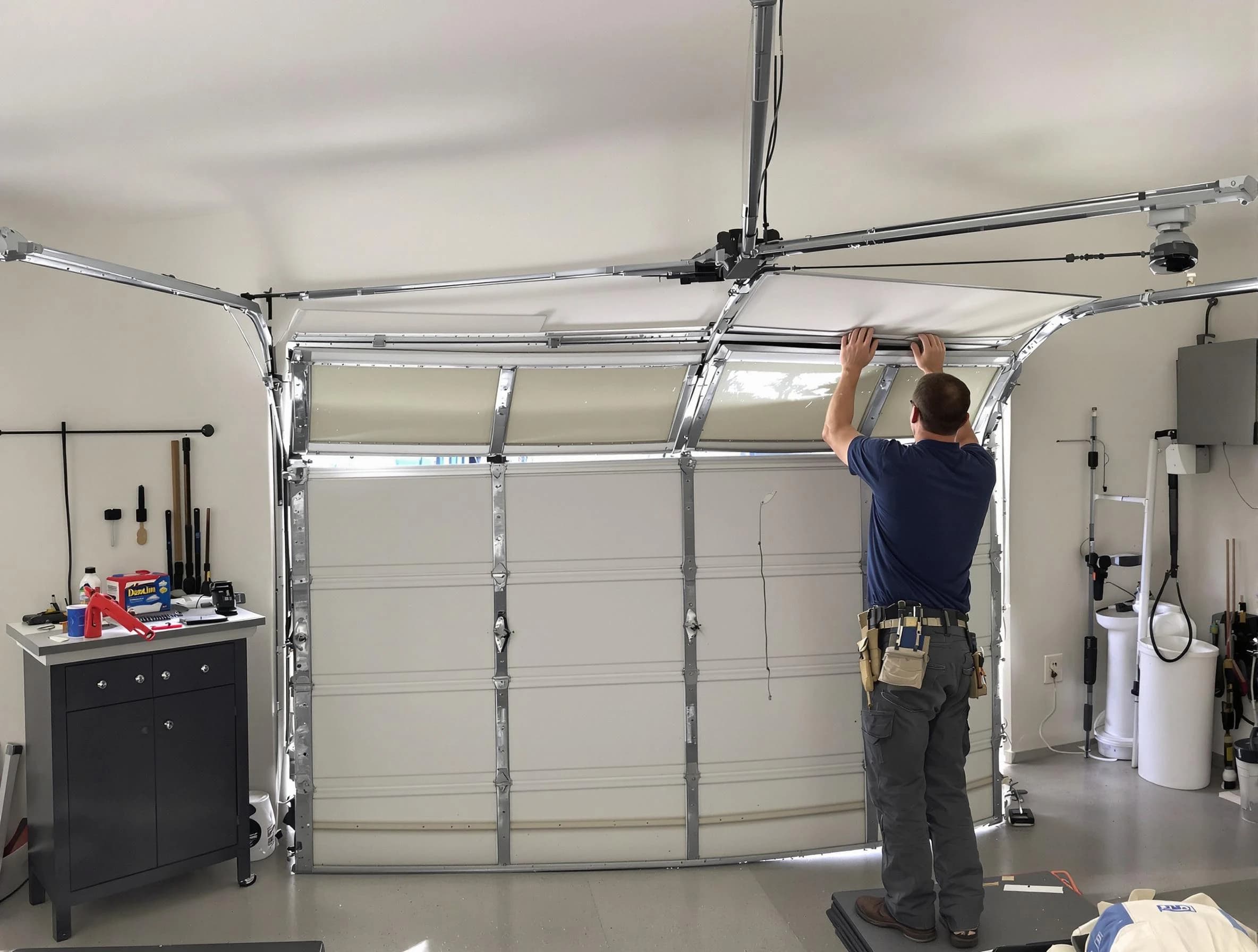 North Ogden Garage Door Repair specialist performing precise section replacement on North Ogden garage door