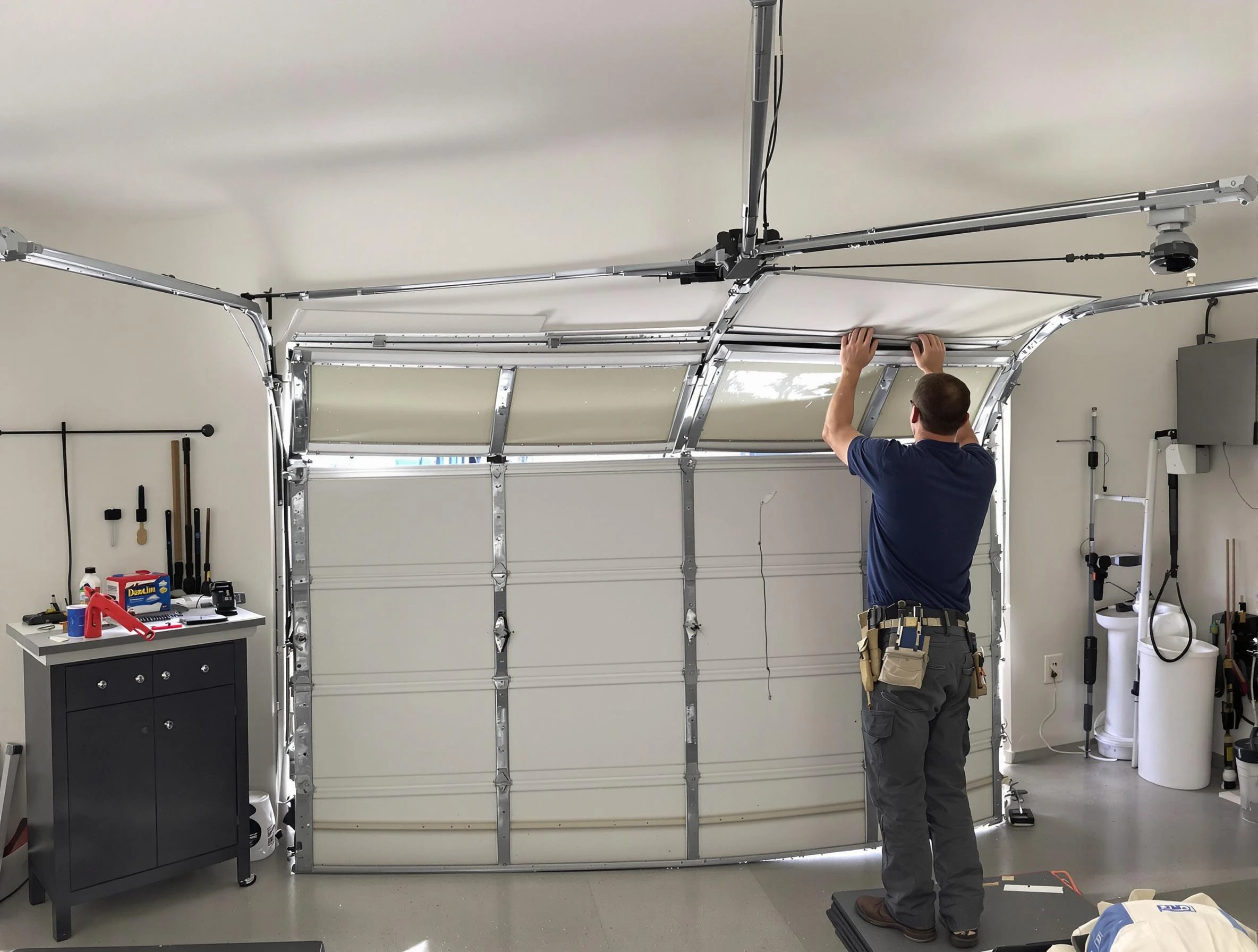 North Ogden Garage Door Repair specialist performing precise section replacement on North Ogden garage door